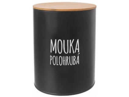 Dóza BLACK s nápisem MOUKA POLOHRUBÁ / pr. 13 cm / černá