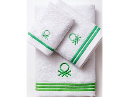 Sada 3ks osušek Casa Benetton 30x50, 50x90, 70x140 cm / 100% bavlna / bílá se zeleným logem