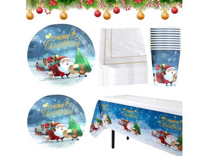 Papírová vánoční párty dekorace Hilloly - 51 ks / talíře, kelímky a další / POŠKOZENÝ OBAL