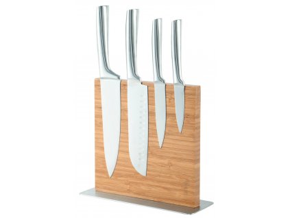 4-dílná sada nožů z nerezové oceli a s bambusovým magnetem Bergner Kobe / 5 ks / BG-39300-MM / stříbrná / bambus