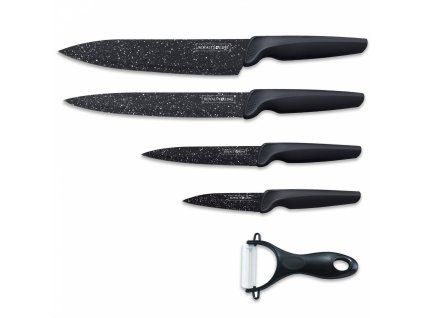 4dílná sada nožů potažených mramorem a s keramickou škrabkou Royalty line RL-MB4 / černá