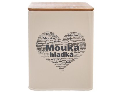 Dóza Srdce na skladování hladké mouky / výška 14 cm / plech / dřevěné víčko