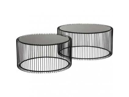 Set konferenčních stolků Kare Design Wire 69,5/60 cm / 2 ks / sklo/kov / černá
