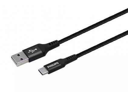 Opletený kabel Philips DLC5206A/04 / USB-A > USB-C / 2 m / černá / POŠKOZENÝ OBAL