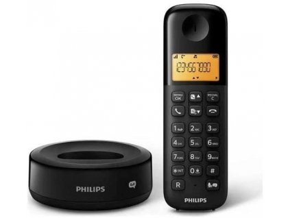 Bezdrátový telefon Philips D1651B/01 / 300 mAh / 20 tlačítek / až 10 h hovoru / 1,6" (4,1 cm) / černá / ROZBALENO