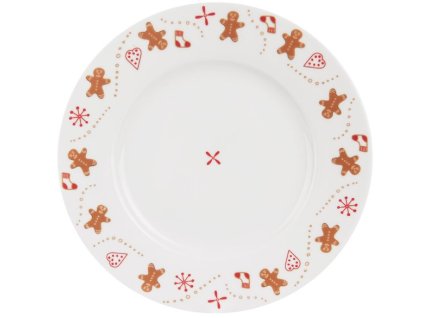 Porcelánový dezertní talíř Orion / motiv perníček / Ø 20 cm / bílá