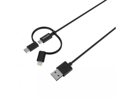 Nabíjecí lightning kabel Philips DLC3104T / 1,2 m / 3 v 1 / černá / POŠKOZENÝ OBAL