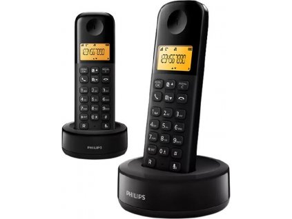 Bezdrátový telefon Philips D1602B/01 / 50 kontaktů / černá / ROZBALENO