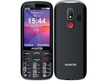 Mobilní telefon Aligator A830 Senior + stojánek / DUAL SIM / 2 Mpx fotoaparát / 3,5" (8,9 cm) / 320 × 480 px / TFT displej / GPS / černá