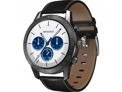 Chytré hodinky ARMODD Silentwatch 4 Pro s černým koženým řemínkem + silikonový řemínek / 360 × 360 px / 1,32" (3,4 cm) IPS displej / černá / ROZBALENO