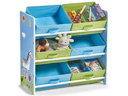 Dětský regál Zeller Safari s 6 úložnými boxy / zelená/modrá