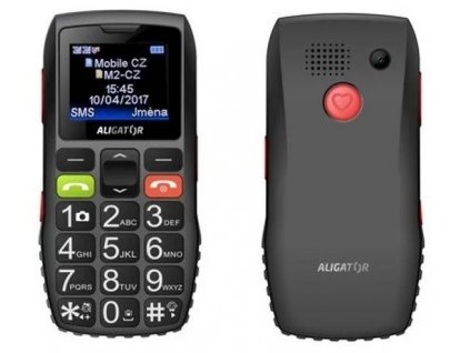 Mobilní telefon Aligator A440 Senior / 1,8"(4,6 cm) / 160 × 128 px / tlačítkový / SOS tlačítko /stolní nabíječka / černá/šedá / ROZBALENO