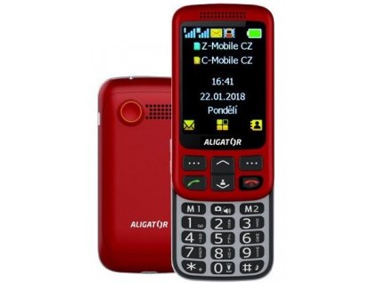 Mobilní telefon Aligator VS900 Senior + nabíjecí stojánek / 2,8" / Dual SIM / 240 × 320 px / červená / stříbrná / ZÁNOVNÍ