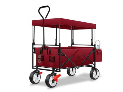 Skládací vozík se stříškou Kesser / přepravní vozík / nosnost 100 kg / červená