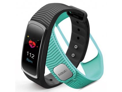 Fitness náramek Evolveo FitBand B3 pro měření krevního tlaku a tepové frekvence (FTD-B3) / IP67 / 90 mAh / Bluetooth 4.0 / černá/tyrkysová / ROZBALENO