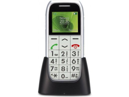 Mobilní telefon pro seniory Profoon PM-595 s nabíjecím stojánkem / SOS tlačítko / 800 mAh / 1,8" (4,6 cm) / 1920 x 1082 px / Android 5.0 / stříbrná/černá / ZÁNOVNÍ