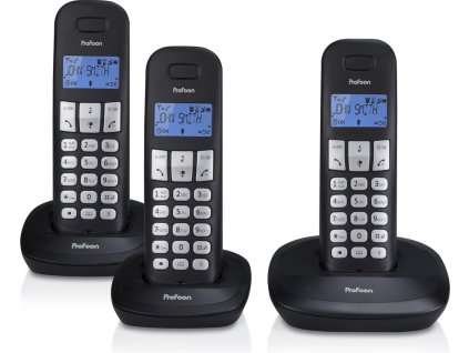 Bezdrátový pevný telefon Profoon PDX-1130 Wireless Dect Phone / 3 sluchátka / černá / ROZBALENO