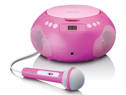 Přenosné rádio Lenco SCD-620PK / CD přehráváč / mikrofon / karaoke / růžová / ROZBALENO