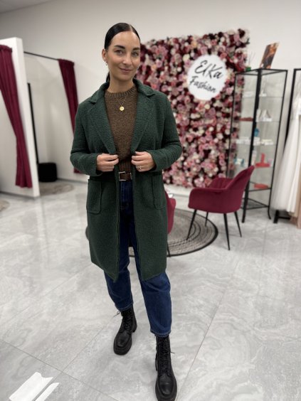 Lahvově zelený krulový kabát ELIOTT