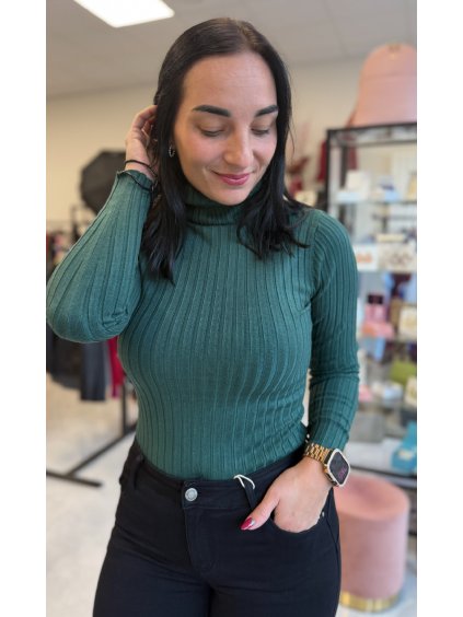 Žebrovaný lahvově zelený  rolák