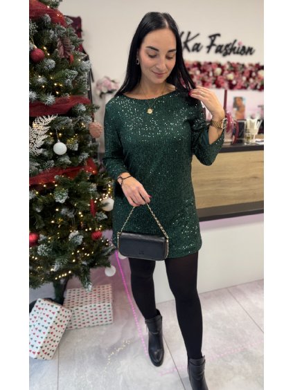 Zelené filtrované šaty s ozdobnou mašlí