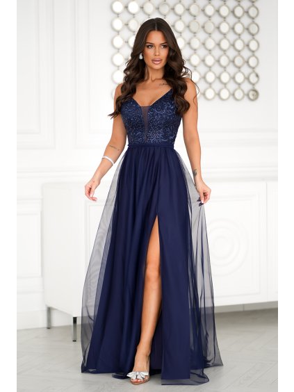 tmavě modré tylové šaty