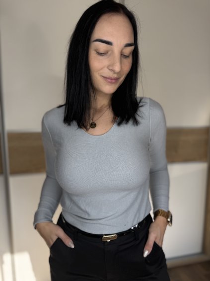 Úpletové ŠEDÉ tričko s dlouhým rukávem