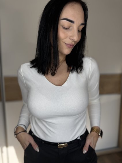 Úpletové SMETANOVÝ tričko s dlouhým rukávem