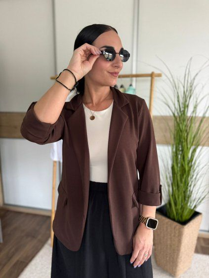 Lehké nemačkavé sako BASIC HNĚDÉ