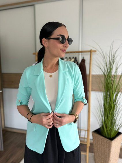 Lehké nemačkavé sako BASIC TYRKYSOVÉ