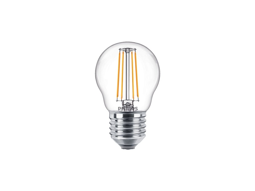 4.3-40W E27 827 P45 CL G ND 470Lm LED žárovka kapka filament Classic  Philips - ELKAM