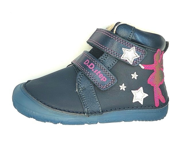 DD step zimní barefoot kožené boty W073-42766 Royal blue