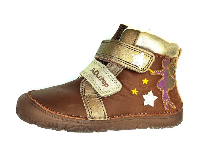 DD step zimní barefoot kožené boty W073-42766A chocolate