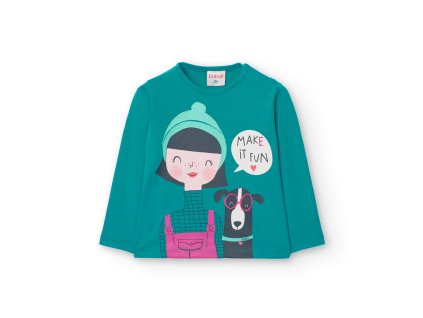 Triko dlouhý rukáv, modrozelená barva, holčička, Boboli