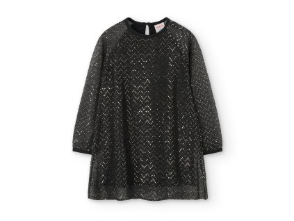 Společenské šaty černé barvy, zlaté výšivky,  dívka, Boboli