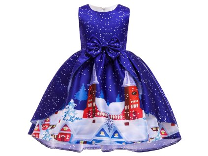 Vánoční šaty modré  - zimní krajina