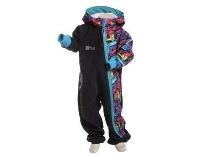 Softshellová kombinéza s grafity, černá, dívka