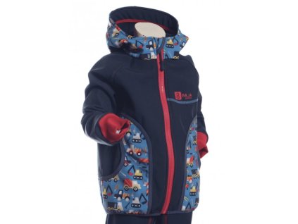 Softshellová bunda s auty, tmavě modrá kluk