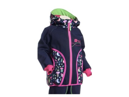 Softshellová bunda tmavě modrá s květy, dívka