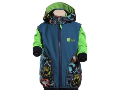 Softshellová vesta petrolejové barvy, dinosauři, kluk