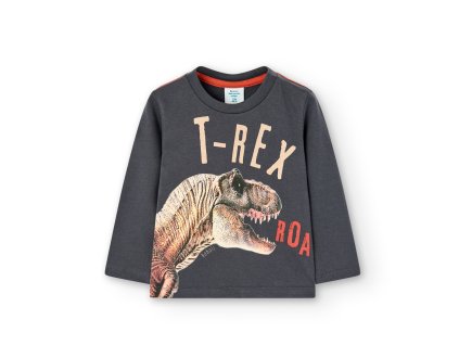 Tričko, dlouhý rukáv, T- Rex, tmavě šedé, Boboli