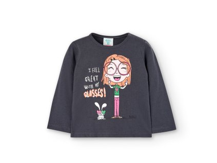 Tričko s holčičkou, tmavě šedá barva, dlouhý rukáv, Boboli