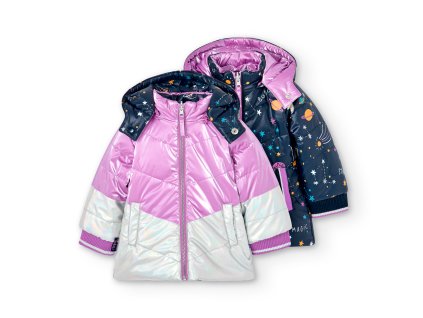Zimní bunda oboustranná, lila, stříbrná barva, vesmír,holka,Boboli