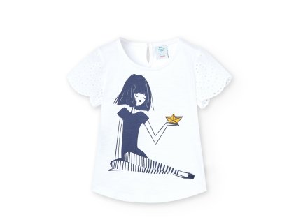 Tričko s krajkou krátký rukáv, dívka, Boboli