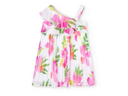 Šaty bílo růžové s květy, plizovaná sukně, dívka, Boboli