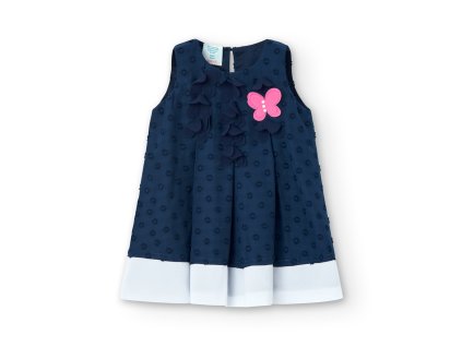 Šaty tmavě modré barvy, aplikace motýlků, dívka, Boboli
