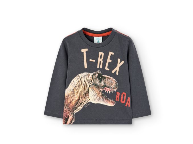 Tričko, dlouhý rukáv, T- Rex, tmavě šedé, Boboli
