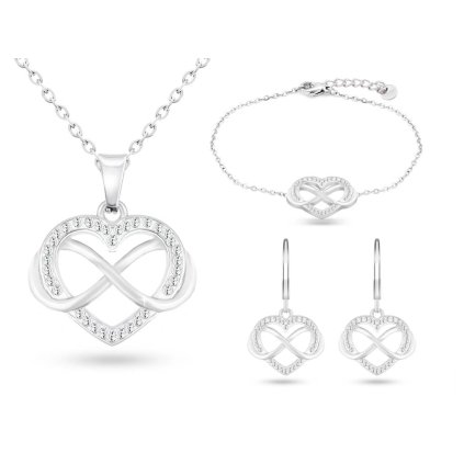 Set z chirurgické oceli, srdíčko se symbolem nekonečna, řetízek + náušnice + náramek se zirkony 004KOMPLET SET SRDCE
