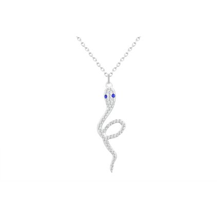 Řetízek z chirurgické oceli s přívěskem, had ozdobený čirými zirkony 3001552