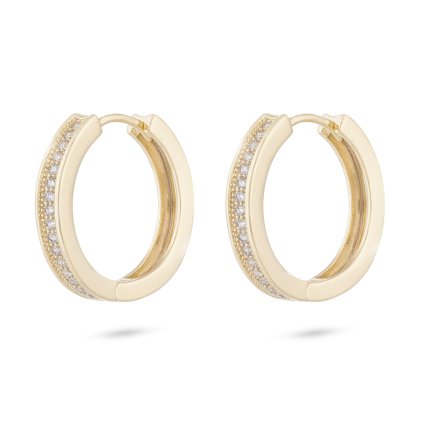 Pozlacené náušnice 14K kroužek s ozdobným páskem se zirkony 1002419